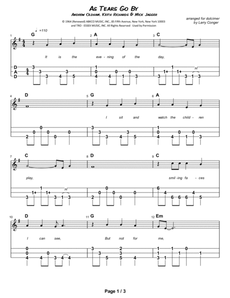 As Tears Go By by The Rolling Stones Dulcimer - Digital Sheet Music