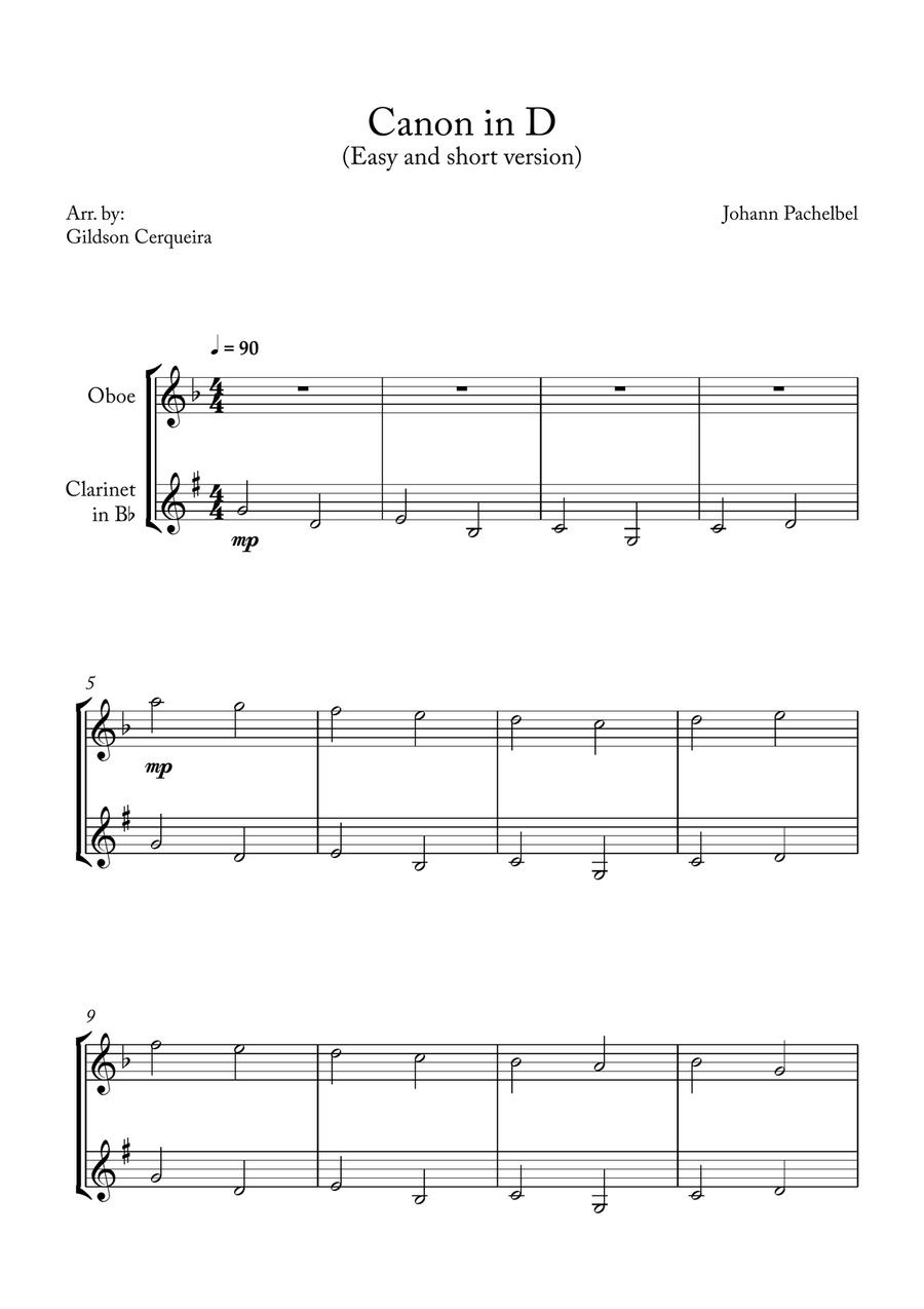 Canon in D Woodwind Duet scores gallery preview page 1