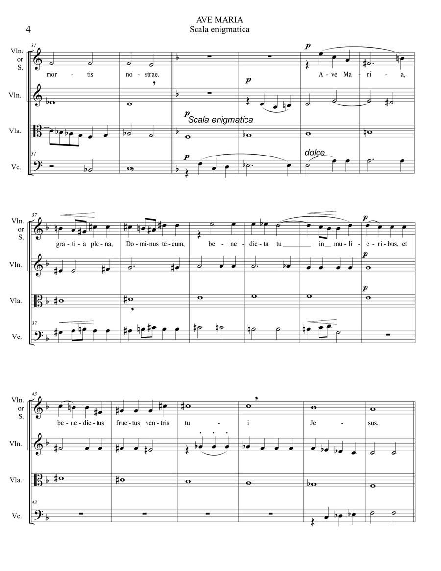 AVE MARIA - Scala enigmatica - G. Verdi - Arr. for Soprano and String Trio, or String Quartet String Quartet scores gallery preview page 4