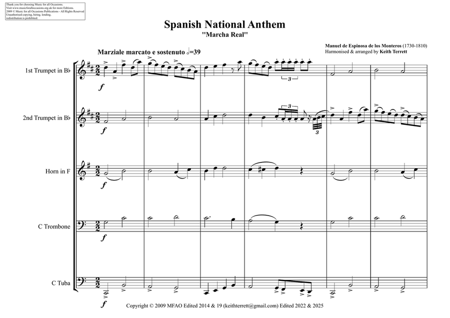 Spanish National Anthem ''Marcha Real'' for Brass Quintet Brass Quintet scores gallery preview page 2