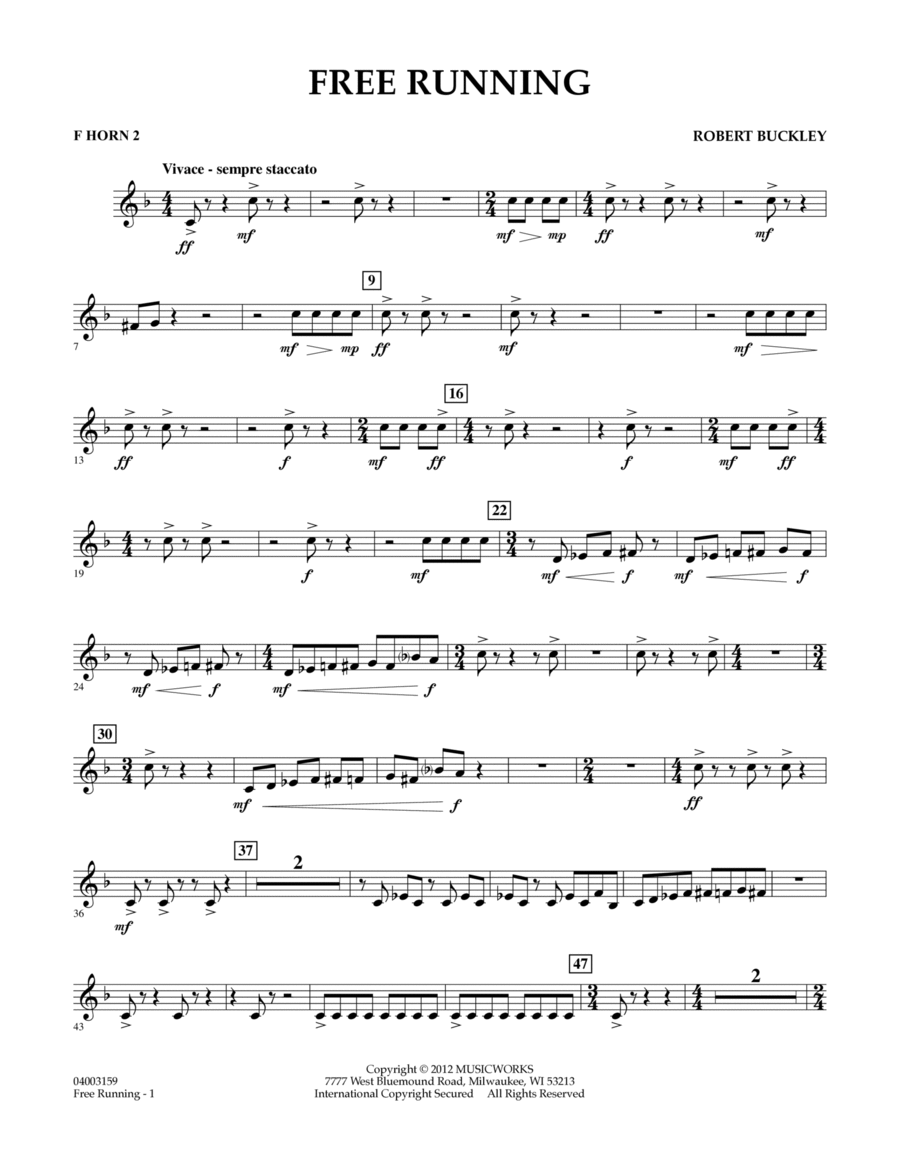 Free Running - F Horn 2 Concert Band scores gallery preview page 1