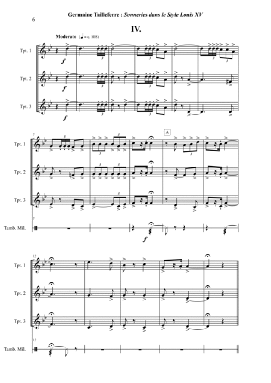 Germaine Tailleferre : Sonneries dans le Style Louis XV Chamber Music scores gallery preview page 6