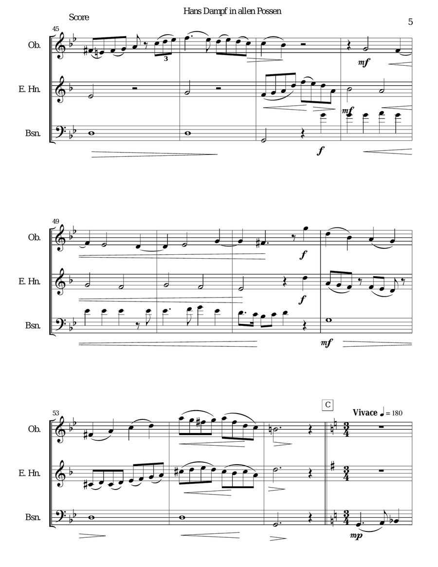 Hans Dampf in allen Possen (Jack of all tricks) for double-reed trio (oboe, cor anglais, bassoon) Woodwind Trio scores gallery preview page 5