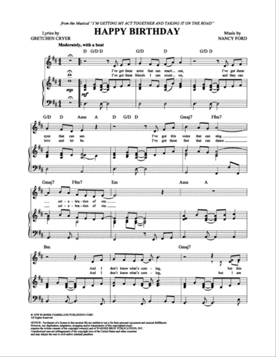 Happy Birthday Piano, Vocal, Guitar scores gallery preview page 1