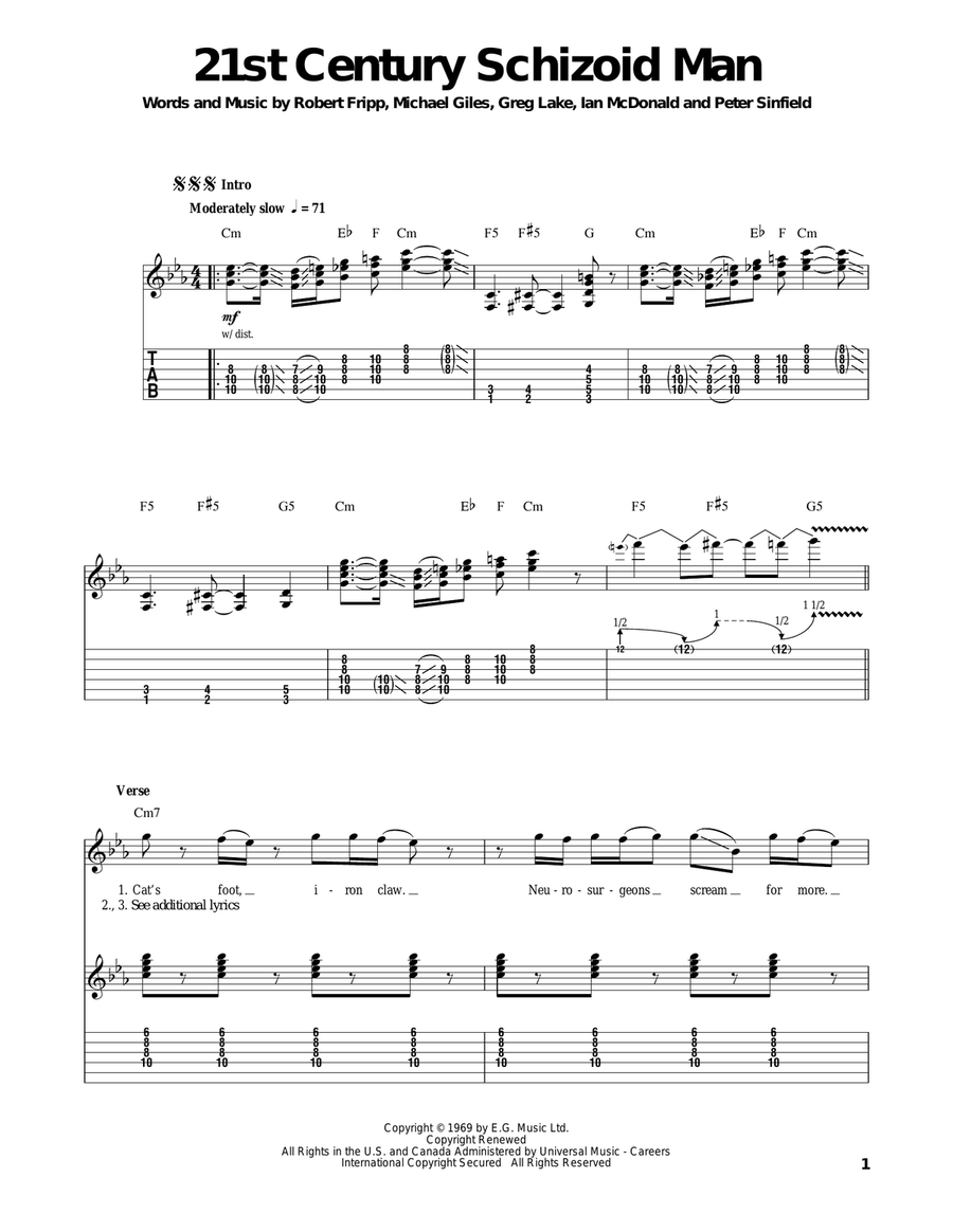 21st Century Schizoid Man Acoustic Guitar scores gallery preview page 1