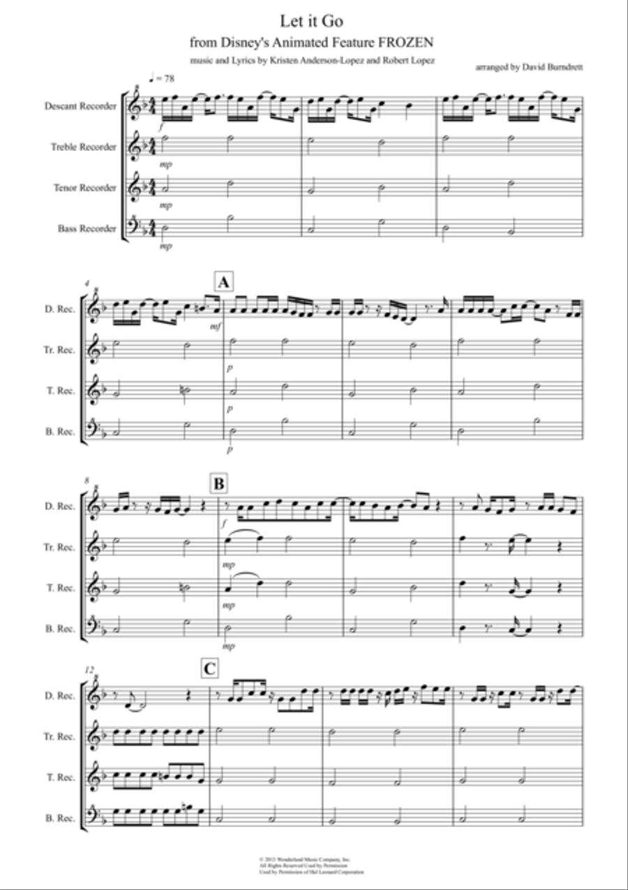 Let It Go (from Frozen) Recorder scores gallery preview page 1