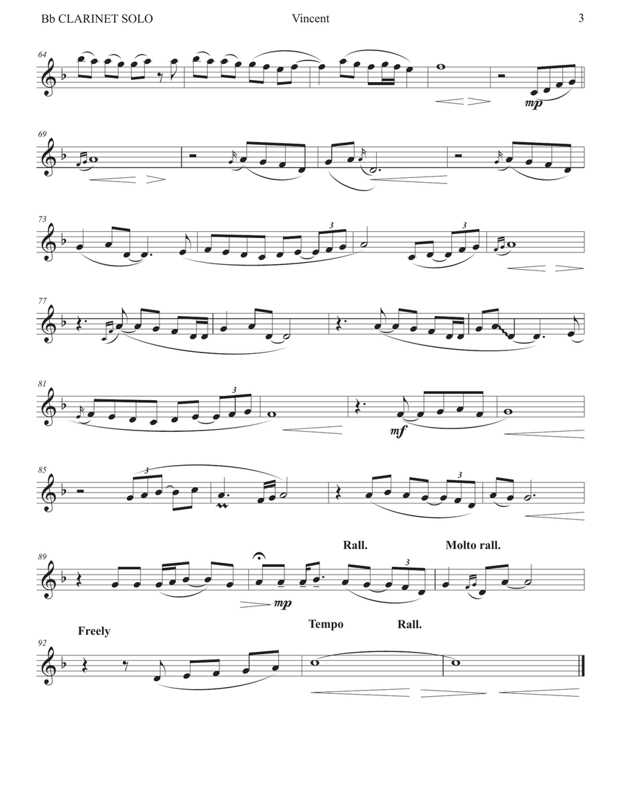 Vincent (Starry Starry Night) Clarinet Solo scores gallery preview page 4