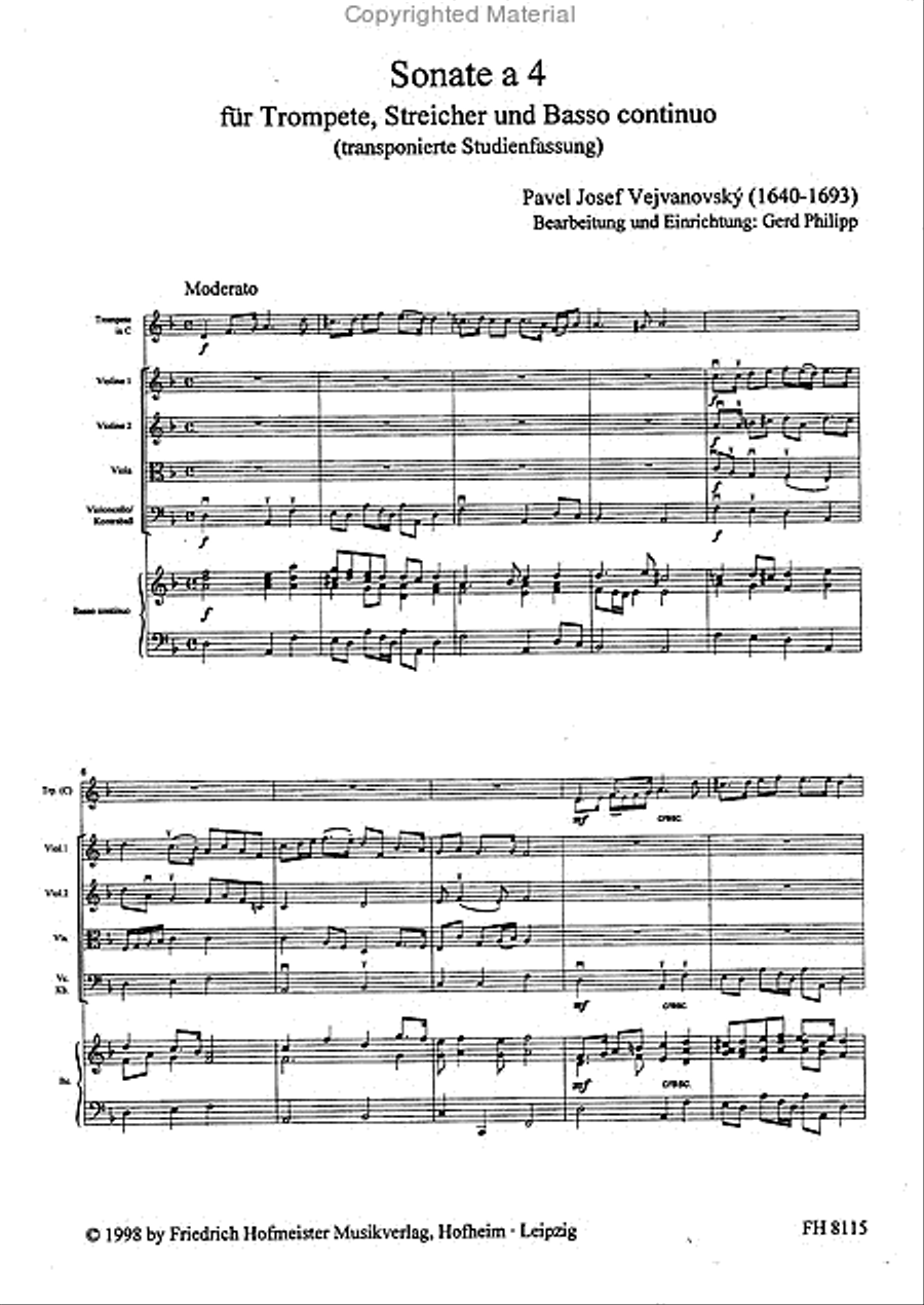 Sonata a 4 für Trompete, Streicher und. B.c./ Partitur Trumpet scores gallery preview page 2