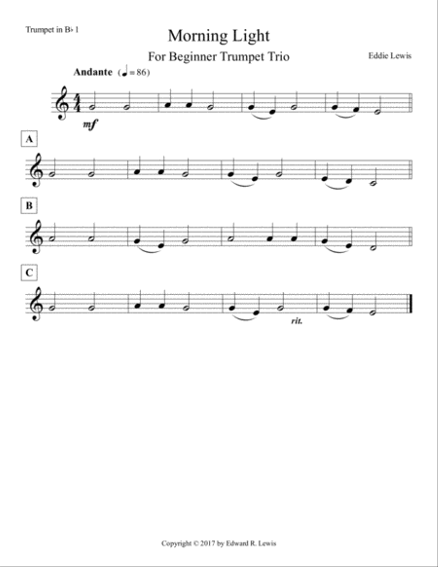 Morning Light for Beginner Trumpet Trio by Eddie Lewis Trumpet Trio scores gallery preview page 2