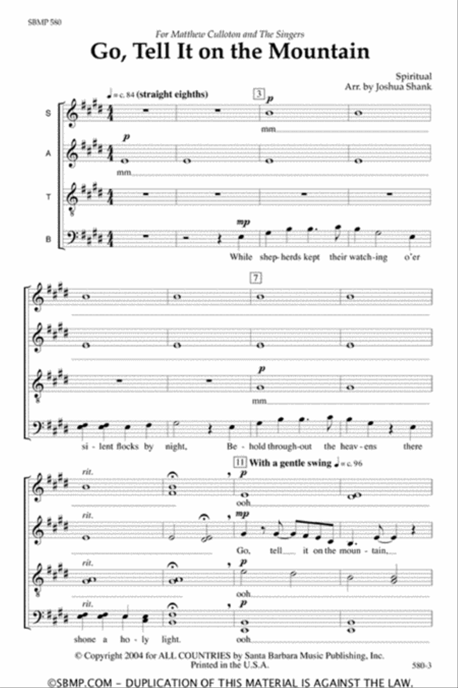 Go, Tell It on the Mountain - SATB divisi Octavo image number null