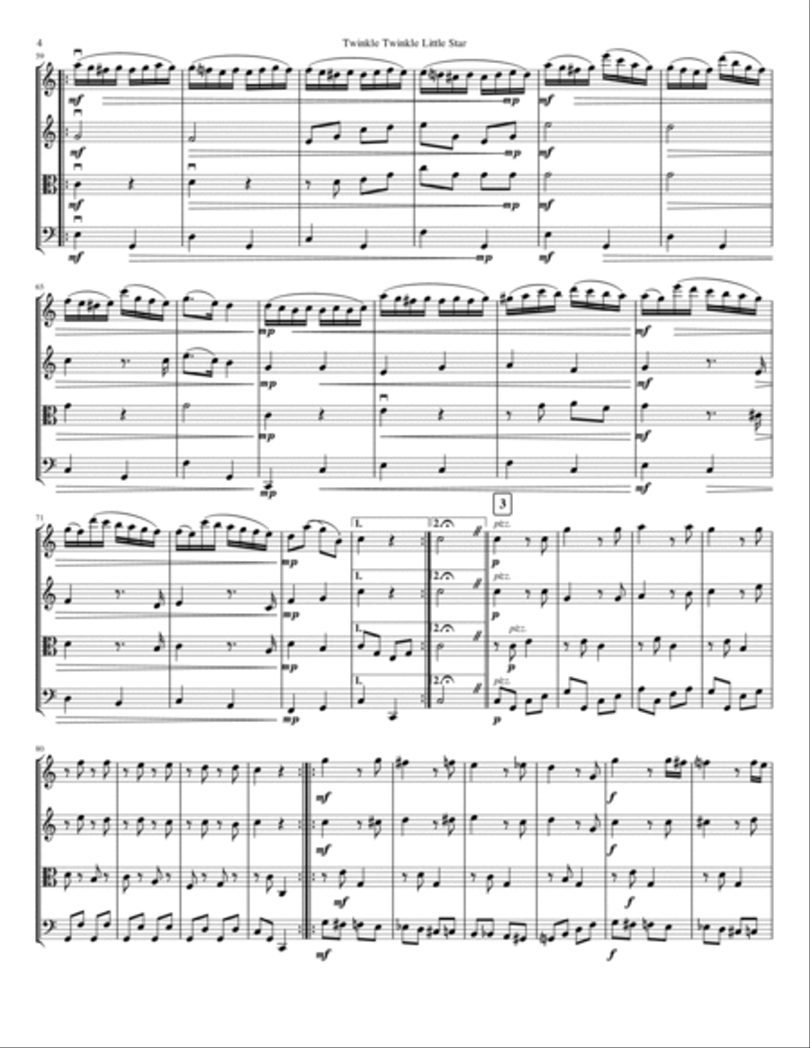 Twinkle Twinkle Little Star String Quartet scores gallery preview page 4