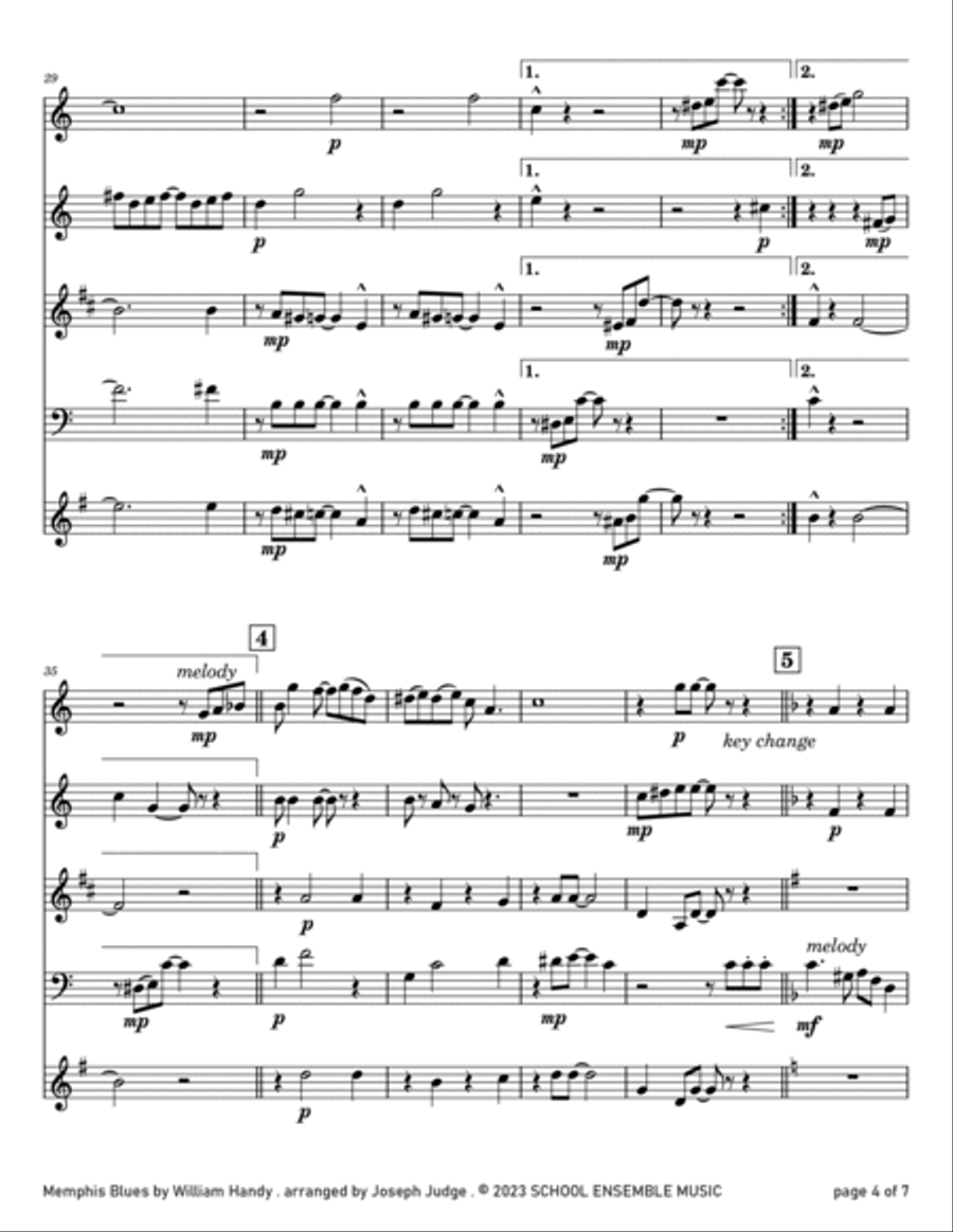 Memphis Blues by Handy for Woodwind Quartet in Schools Memphis Blues by Handy for Woodwind Quartet in Schools Woodwind Quartet scores gallery preview page 4