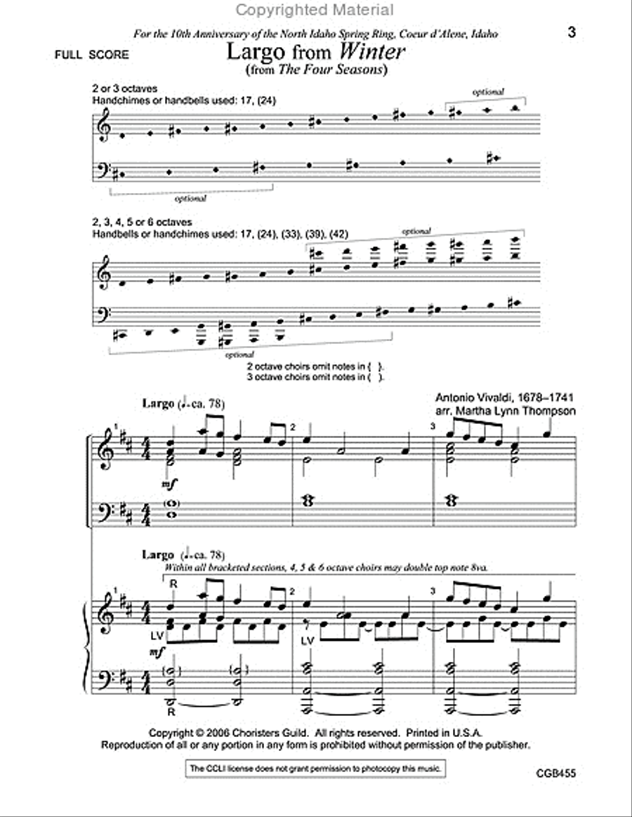 Largo from Winter Full Score Handbell Choir scores gallery preview page 2