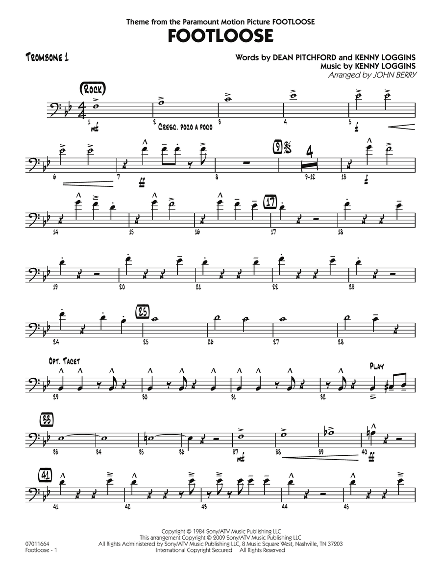 Footloose - Trombone 1 Footloose - Trombone 1 Jazz Ensemble scores gallery preview page 1