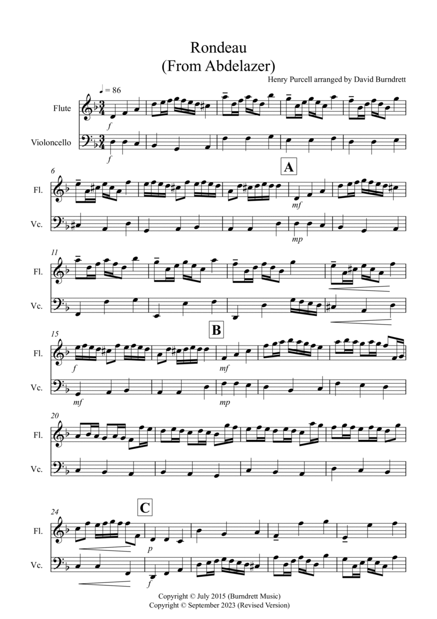 Rondeau (From Abdelazer) for Flute and Cello Duet Flute scores gallery preview page 1