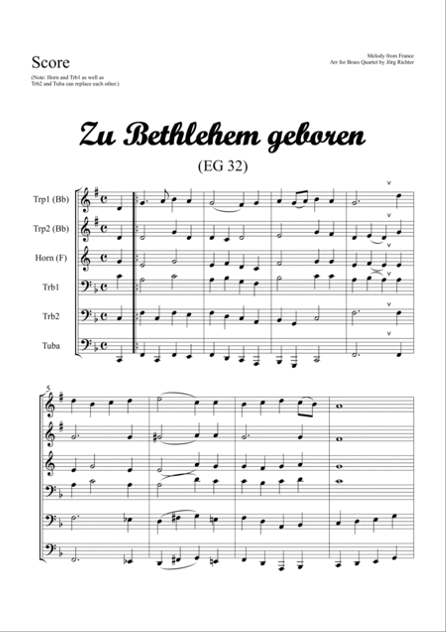 Born in Bethlehem (Zu Bethlehem geboren, EG 32), trad. Christmas Carol for Brass Quartet Brass Quartet scores gallery preview page 2