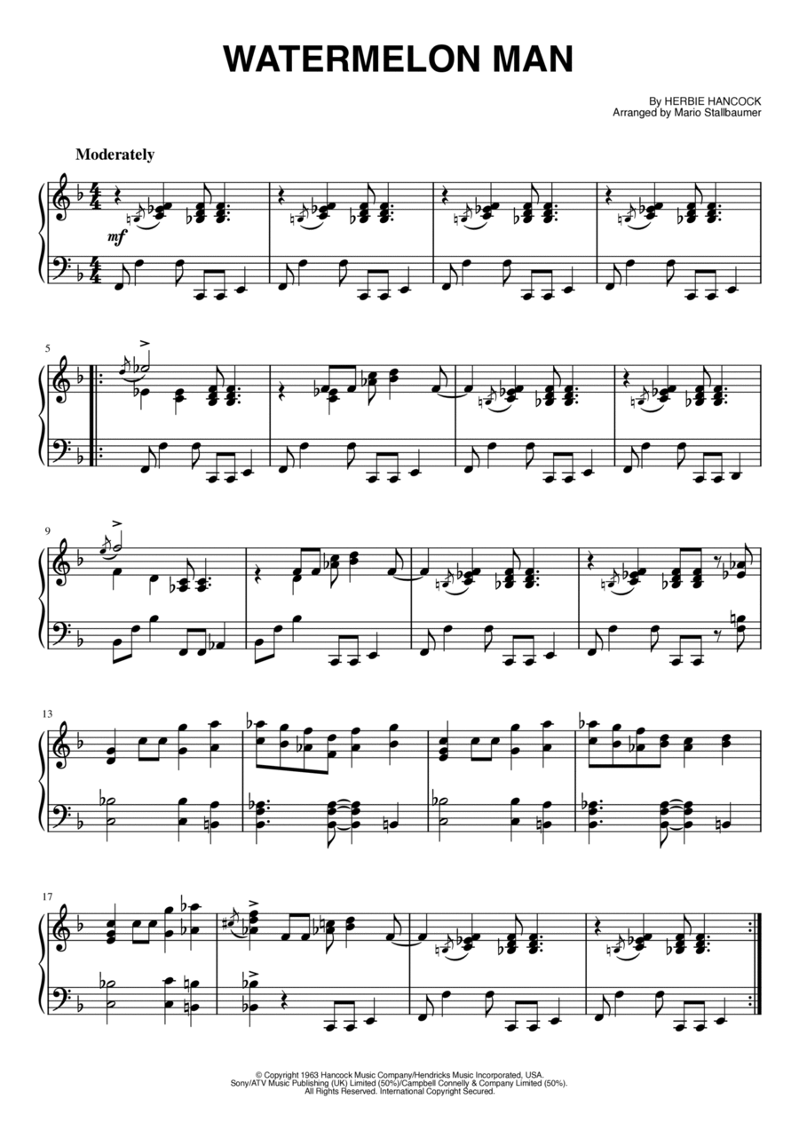 Watermelon Man Piano Solo scores gallery preview page 1