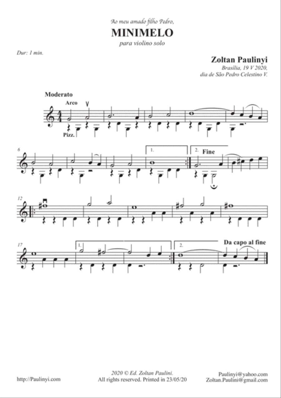 Minimelo for solo violin Violin Solo scores gallery preview page 1