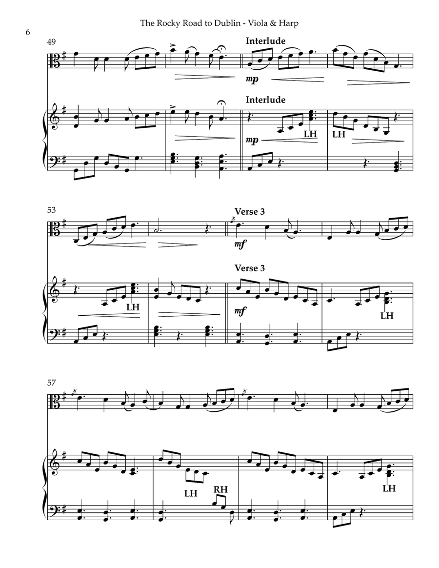 The Rocky Road to Dublin, Duet for Viola & Harp