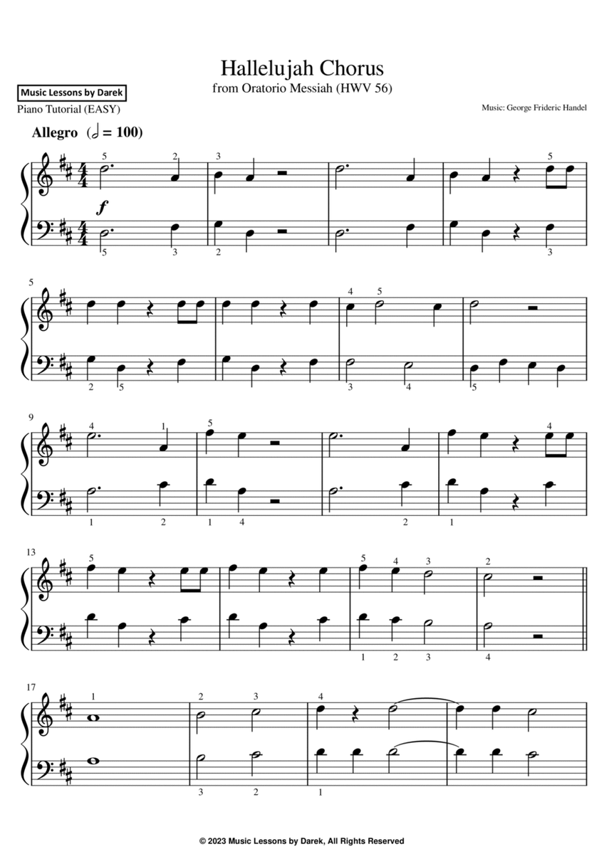 Hallelujah Chorus (EASY PIANO) from Oratorio Messiah (HWV 56) [George Frideric Handel] image number null