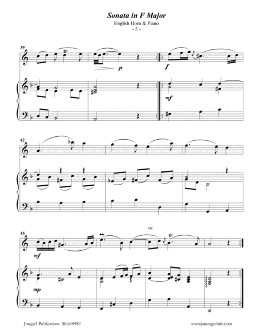 Telemann: Sonata in F Major for English Horn & Piano English Horn scores gallery preview page 5