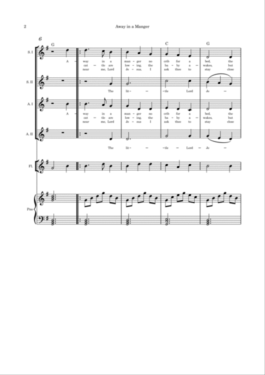 Away in a Manger - SSAA, Flute and Piano SSAA scores gallery preview page 2