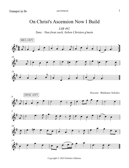 Hymn Tune Descants for Ascension, Pentecost and Holy Trinity for Bb Trumpet