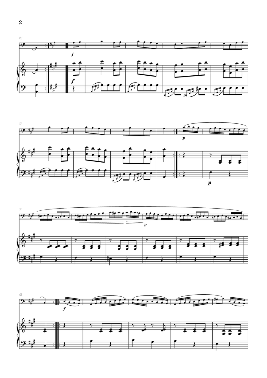 Rondo Alla Turca (Turkish March) • cello sheet music with piano accompaniment Piano scores gallery preview page 2