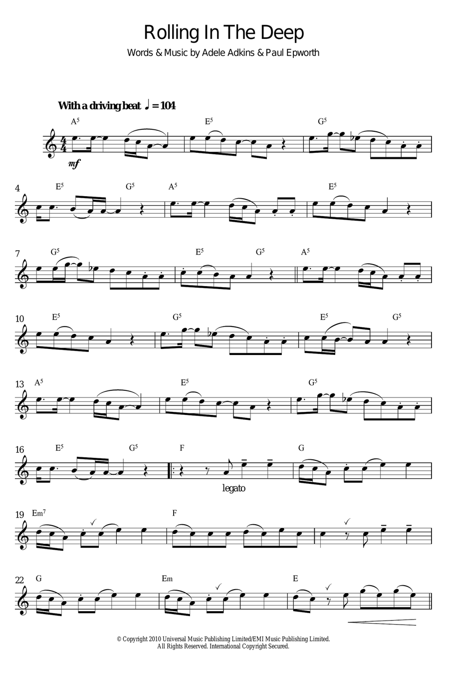 Rolling In The Deep Alto Saxophone scores gallery preview page 1
