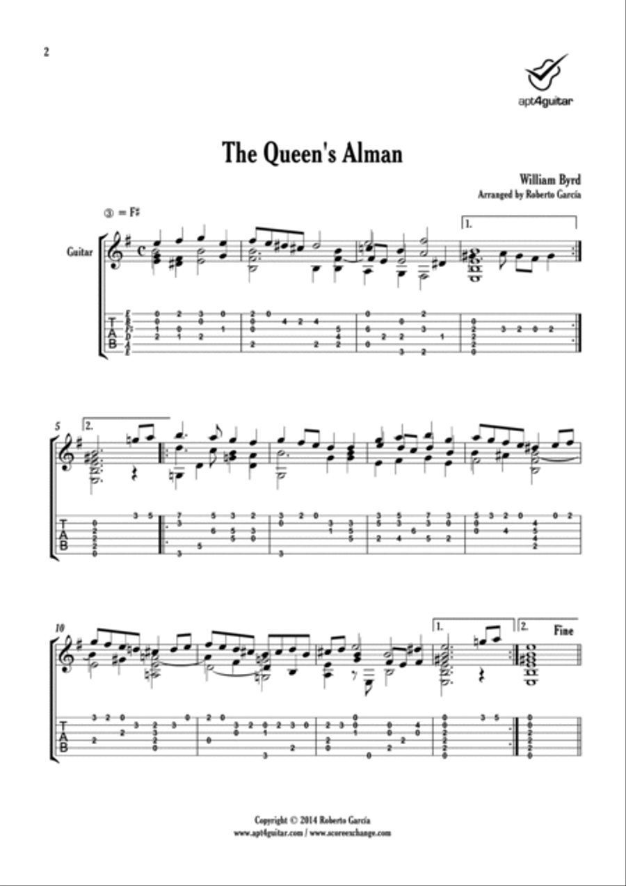 The Queen's Alman The Queen's Alman Classical Guitar scores gallery preview page 2