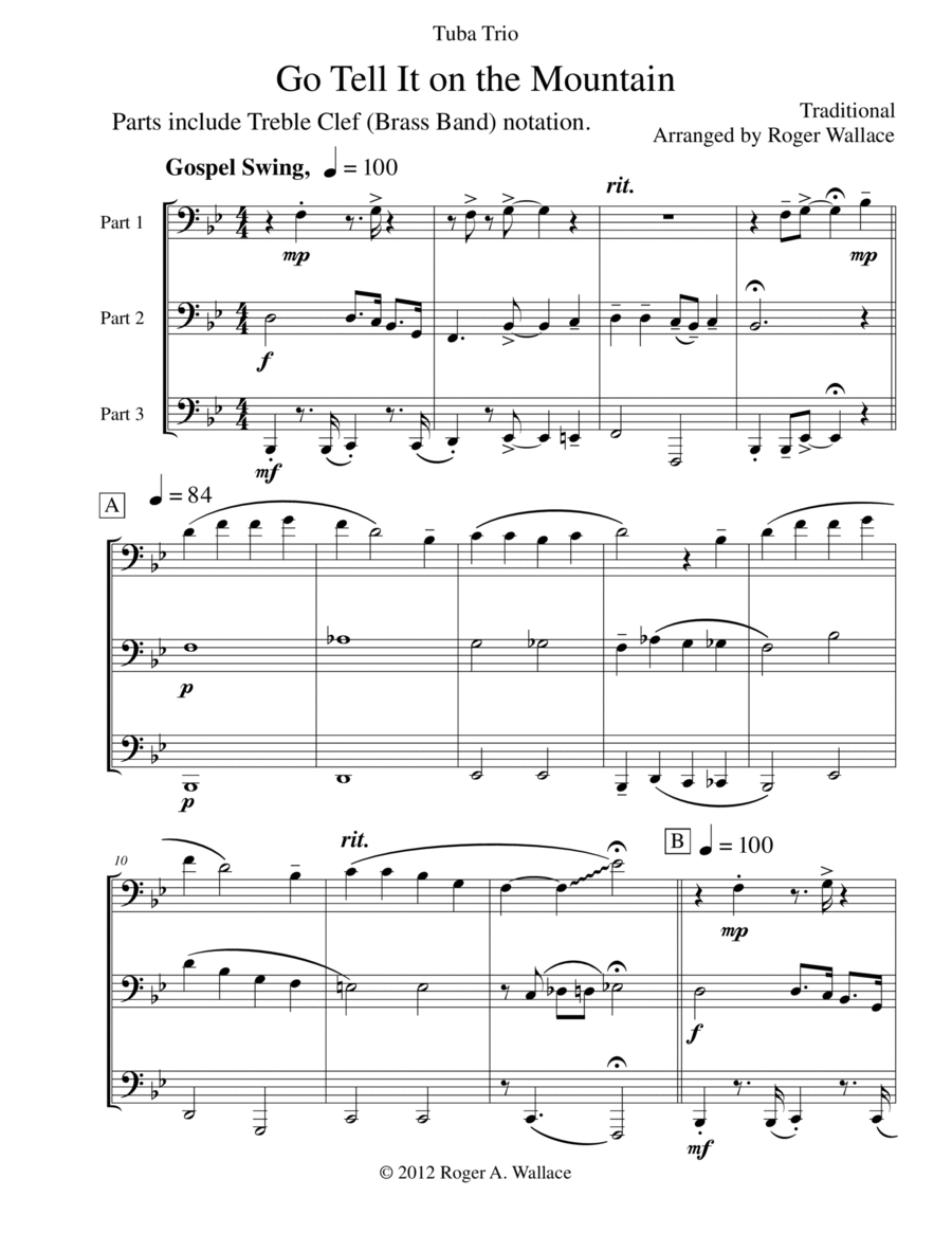Go Tell It on the Mountain (Tuba Trio) Brass Trio scores gallery preview page 1