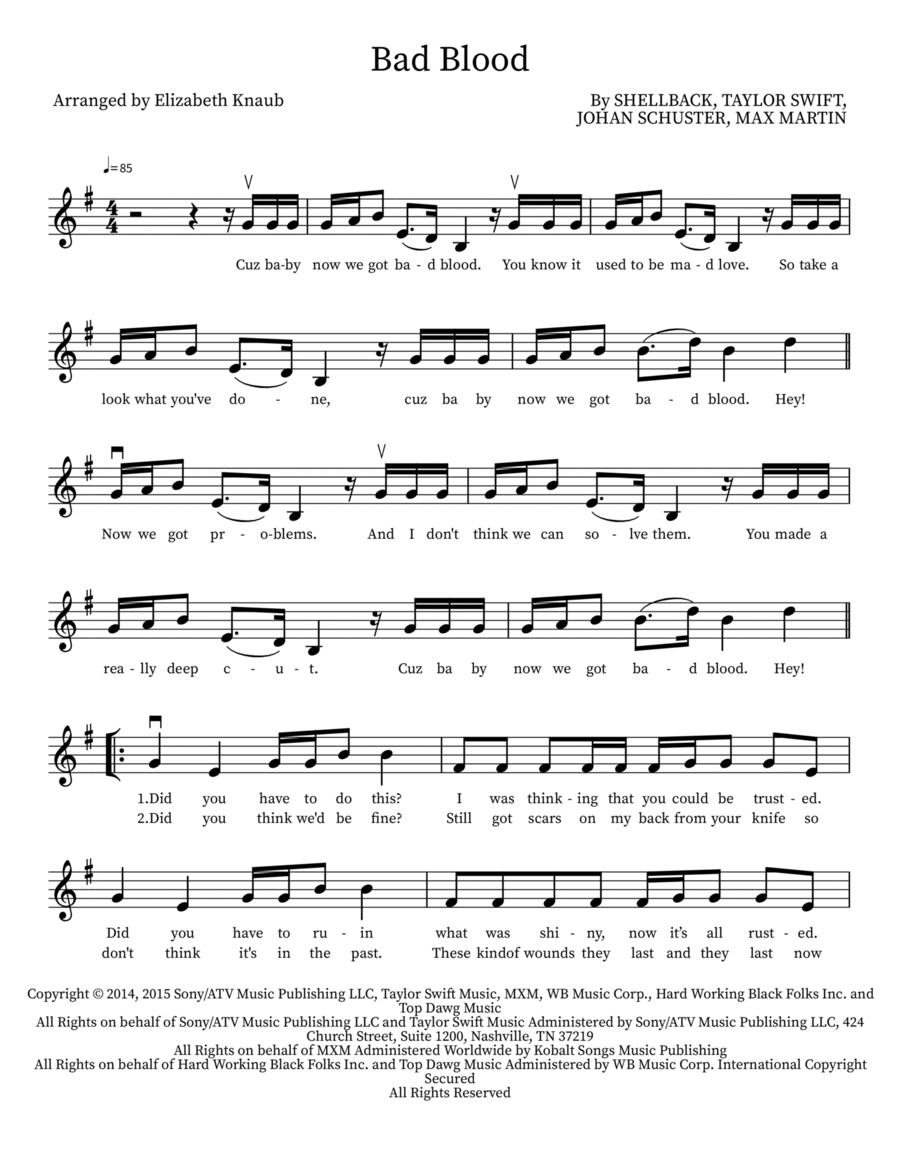 Bad Blood Bad Blood Violin Solo scores gallery preview page 1