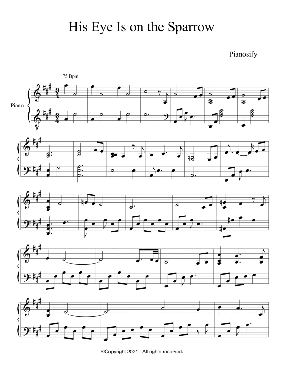 PIANO - His Eye Is on the Sparrow (Piano Hymns Sheet Music PDF)