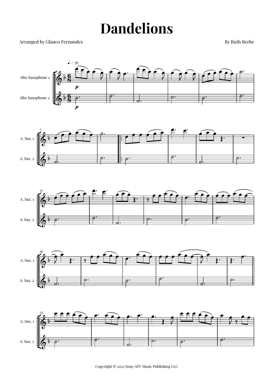 Dandelions Woodwind Duet scores gallery preview page 1