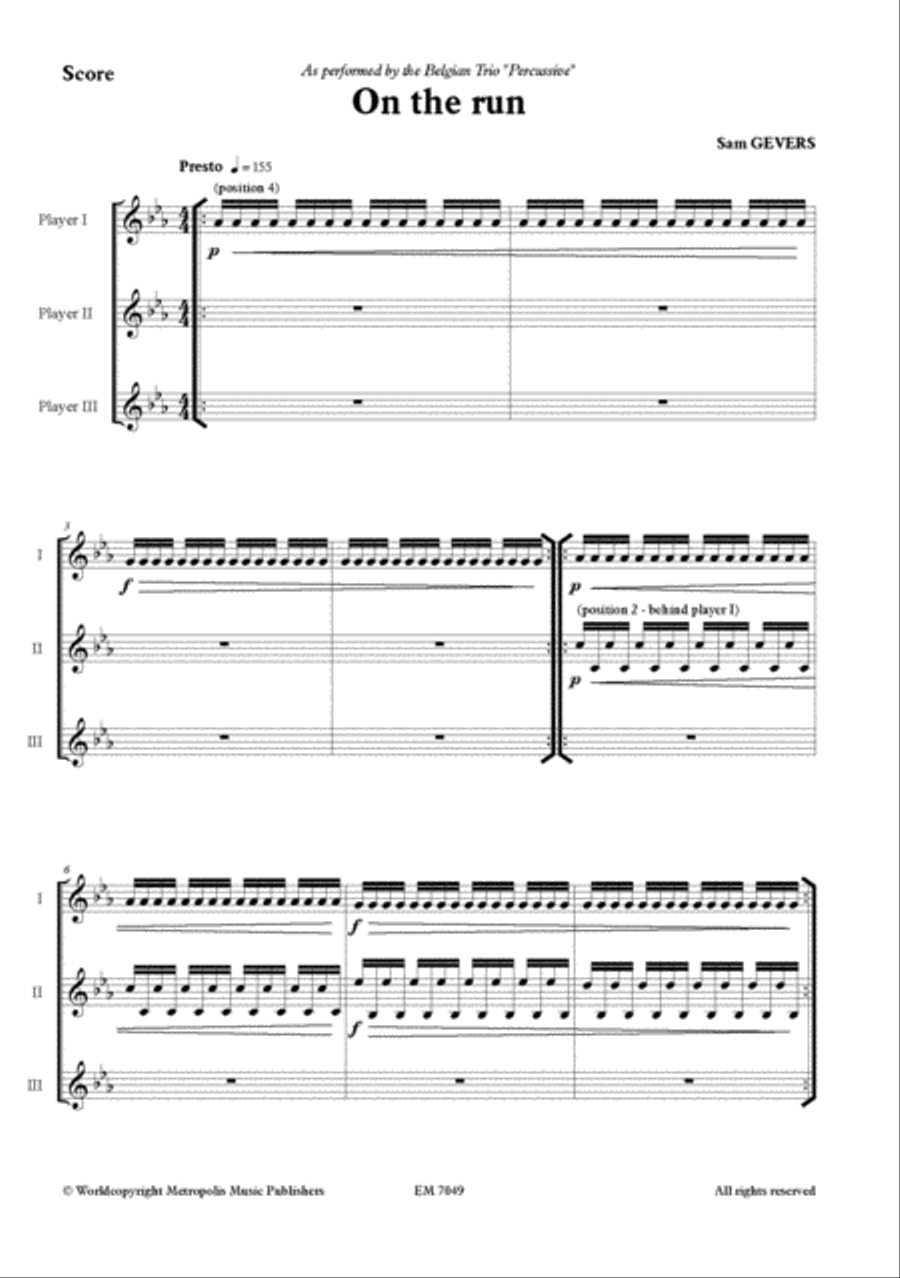 On the Run for 3 Players on 1 Marimba Percussion Ensemble scores gallery preview page 3