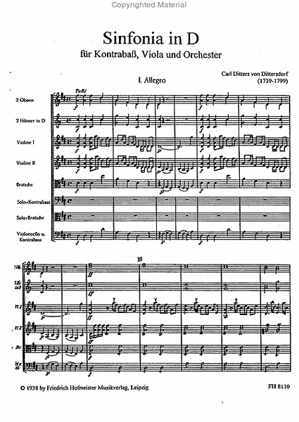 Sinfonia in D fur Kontrabass, Viola und Orchester / Partitur