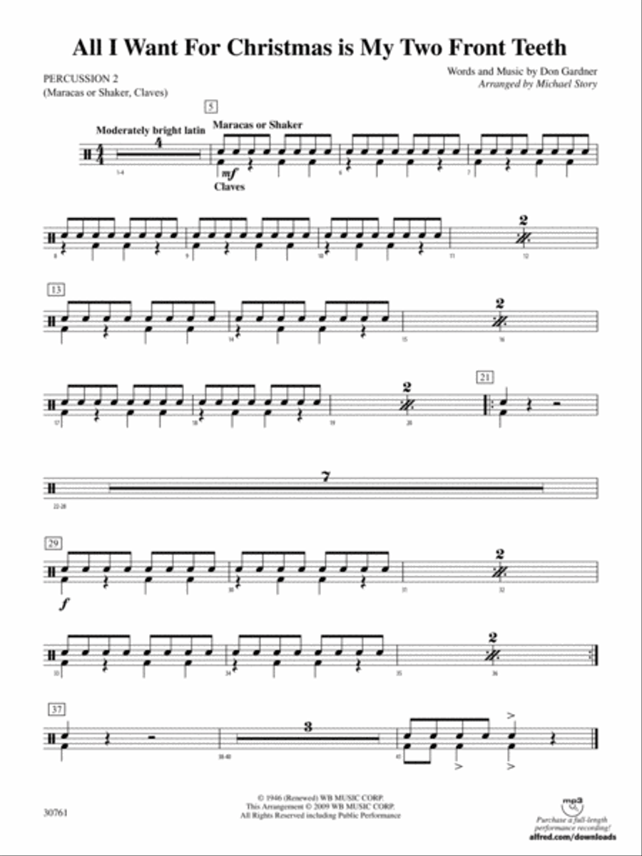 All I Want for Christmas Is My Two Front Teeth: 2nd Percussion Concert Band scores gallery preview page 1