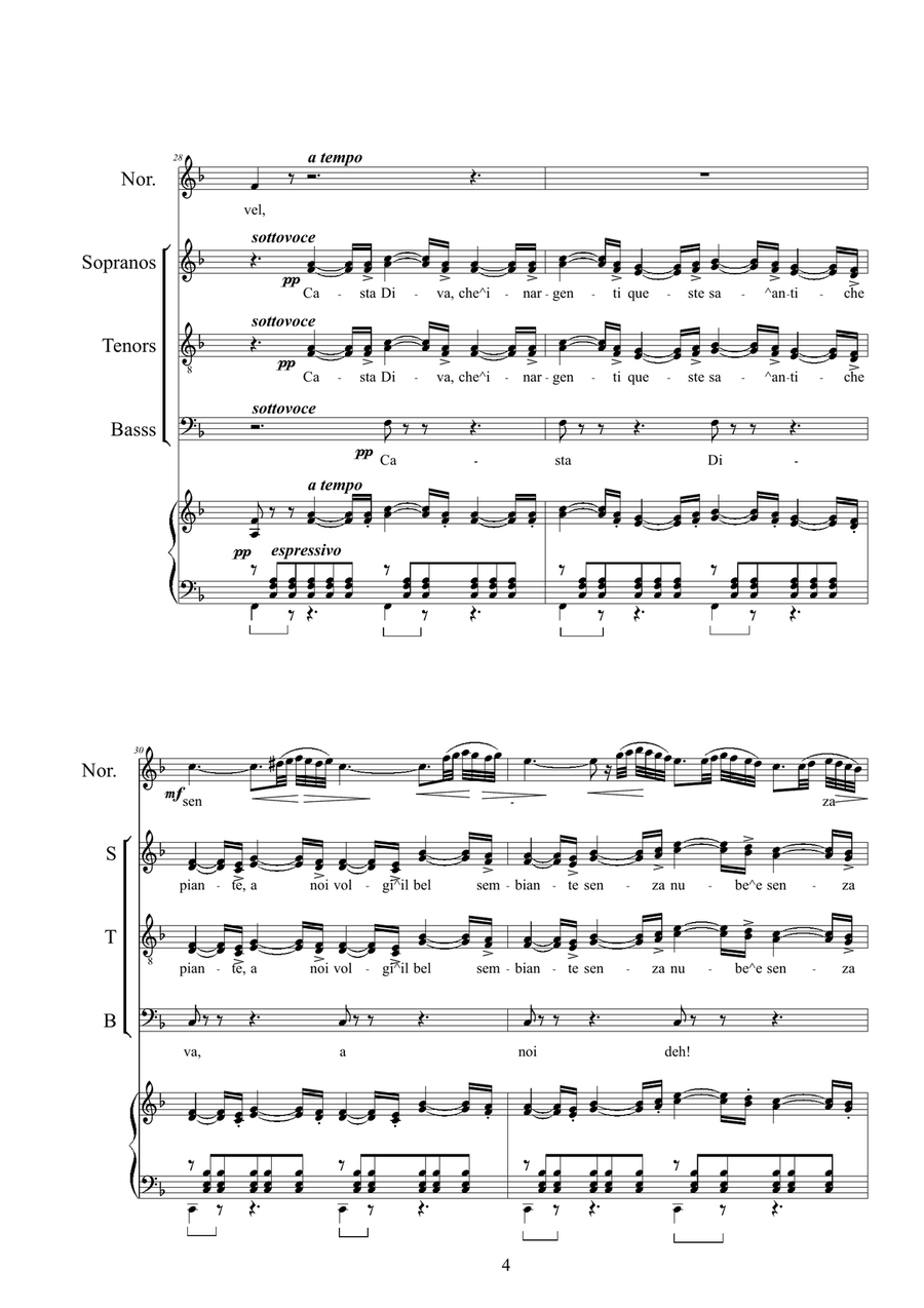 Bellini-Norma (Act1) Casta Diva - Soprano solo, Chorus SSTB) and Piano Choir scores gallery preview page 4