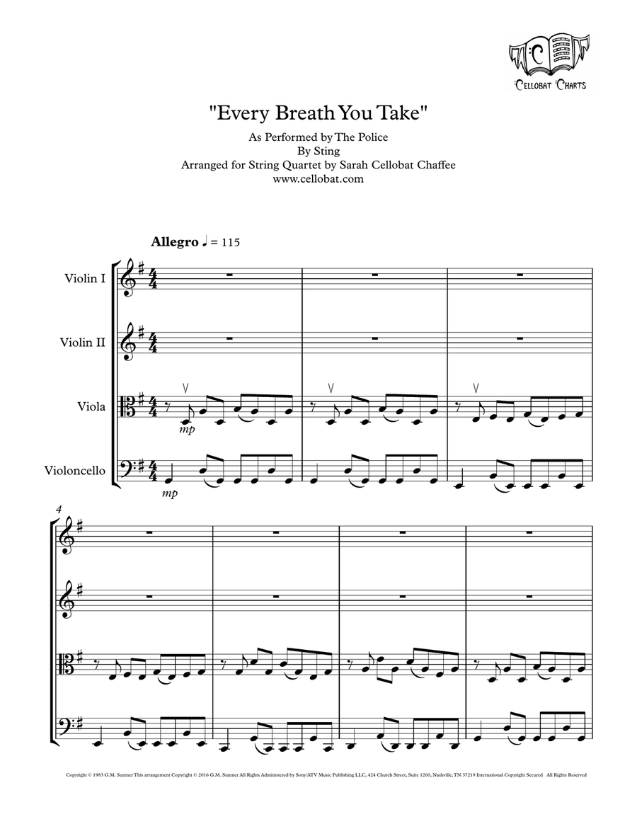 Every Breath You Take String Quartet scores gallery preview page 1