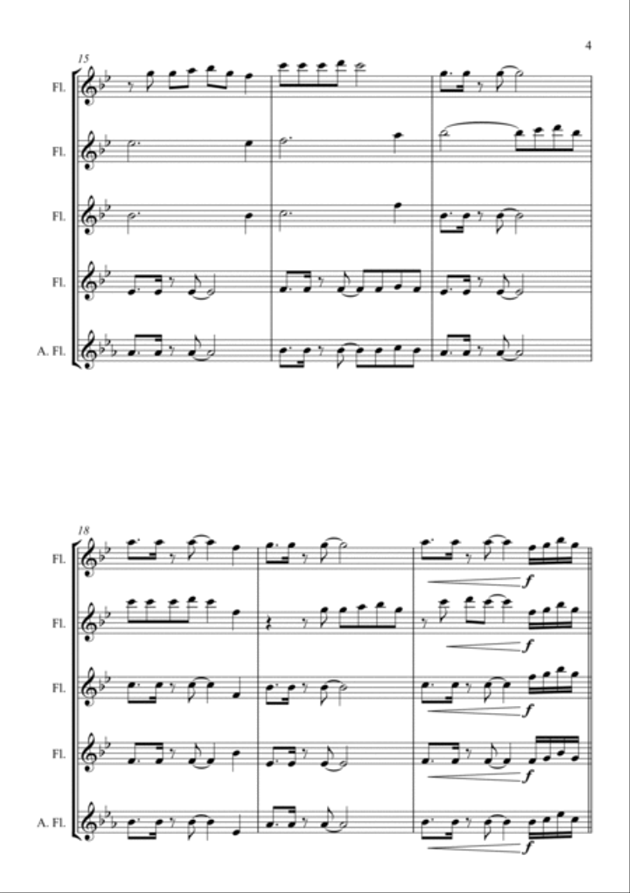 Never Gonna Give You Up Flute Quartet scores gallery preview page 5