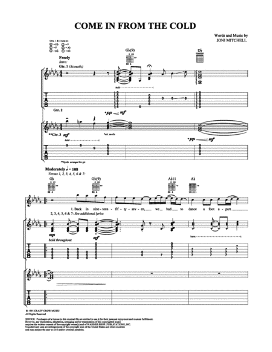 Come In From the Cold Electric Guitar scores gallery preview page 1