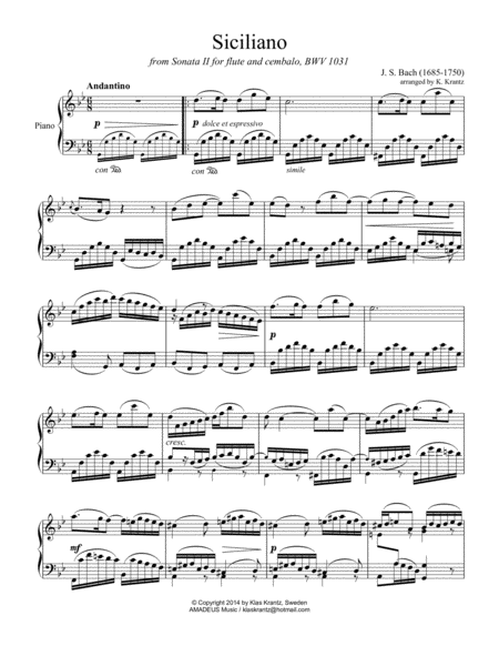 Siciliano BWV 1031 for piano solo image number null