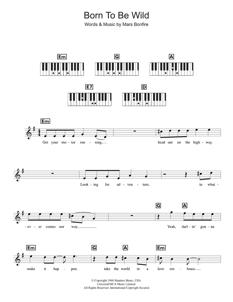 Born To Be Wild Piano scores gallery preview page 1