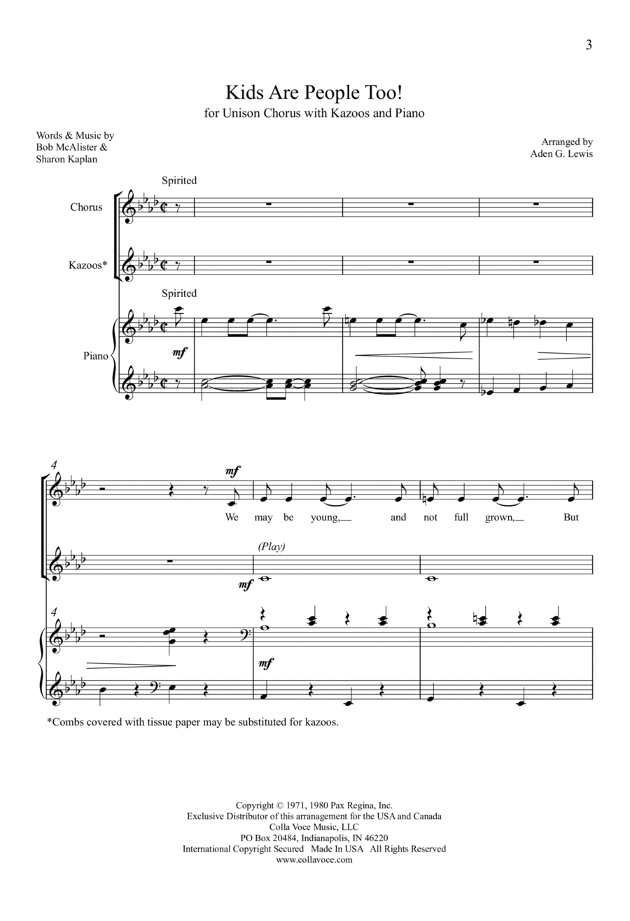 Kids Are People Too! Unison Choir scores gallery preview page 1