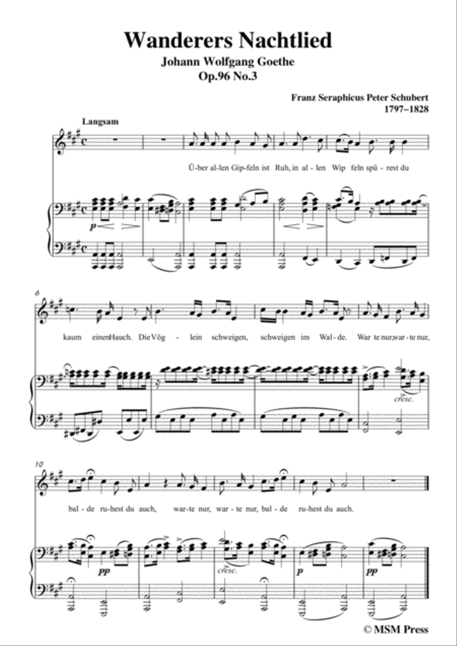 Schubert-Wanderers Nachtlied in A Major,for voice and piano Voice Solo scores gallery preview page 3
