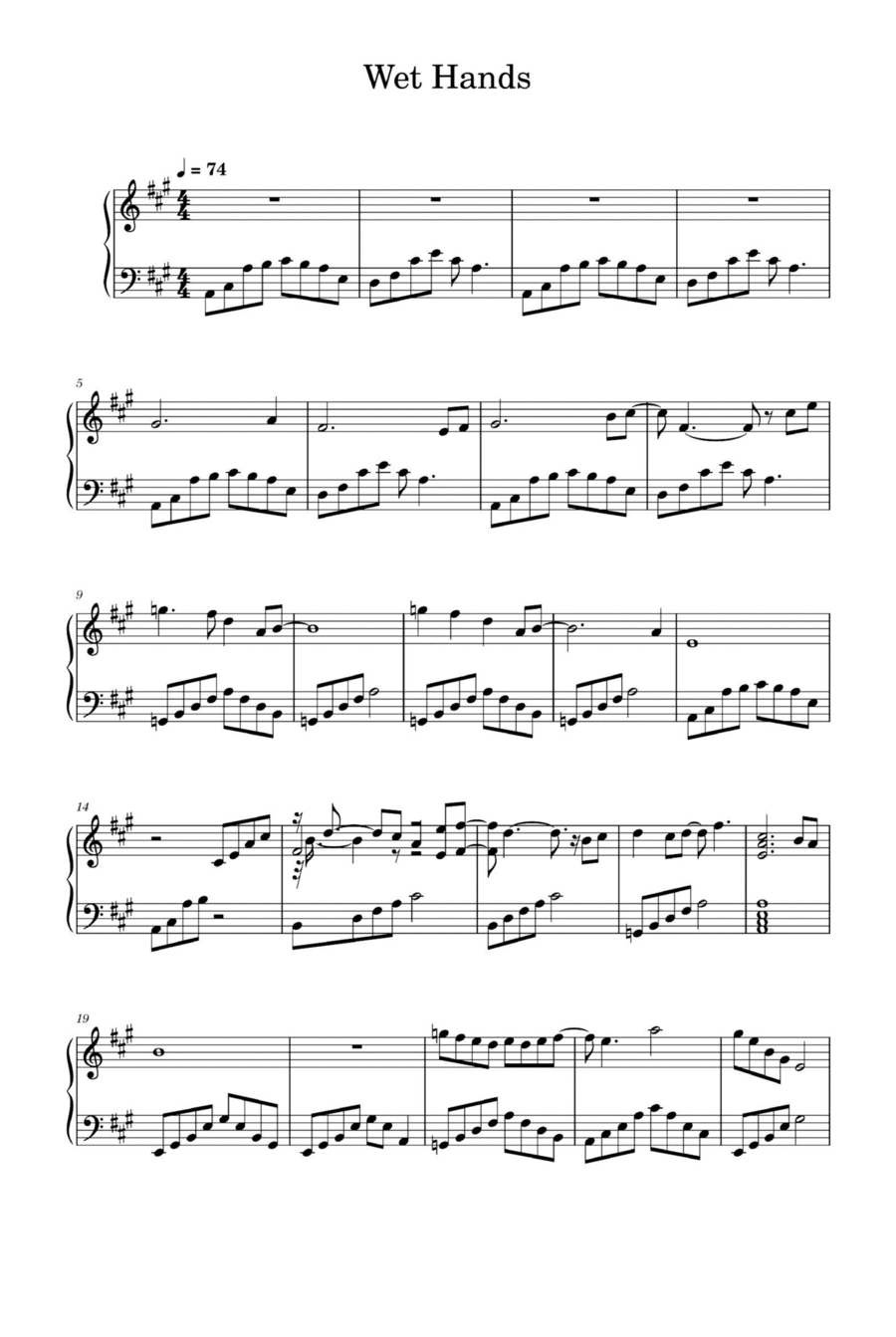 Wet Hands Wet Hands Piano Solo scores gallery preview page 1