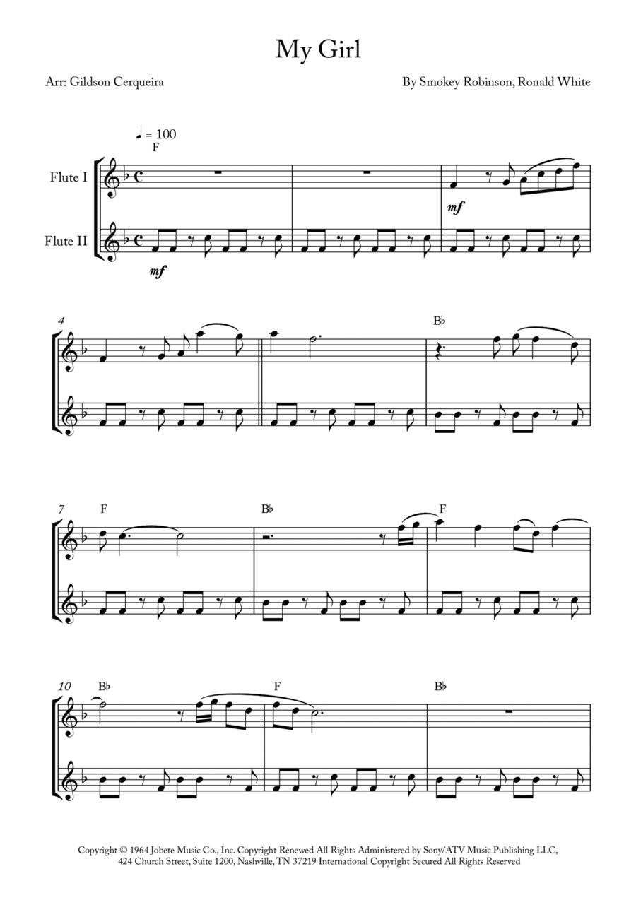 My Girl Flute Duet scores gallery preview page 1