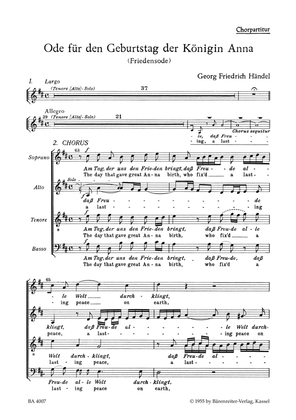 Ode for the Birthday of Queen Anne HWV 74 'Friedensode'