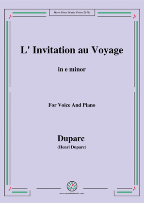 Book cover for Duparc-L'invitation au voyage in e minor,for Voice and Piano