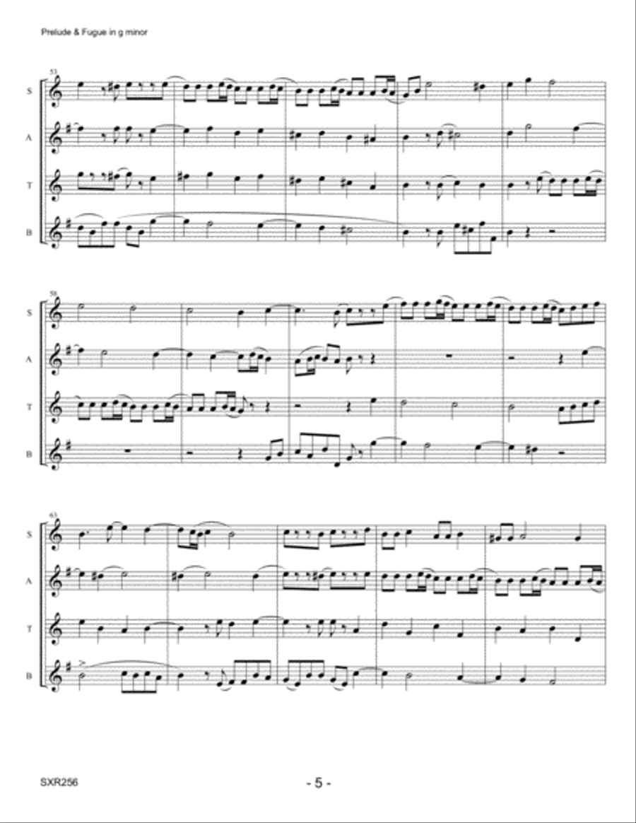 PRELUDE & FUGUE IN G MINOR - SATB SAX QUARTET (based on Organ solo by J.S. Bach) Woodwind Quartet scores gallery preview page 5